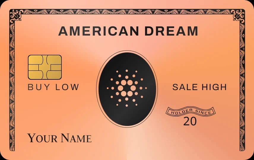 Biểu tượng chấm tròn trong ô bầu dục, khung viền, chữ BUY LOW, SALE HIGH, dòng tên, Thẻ vàng hồng
